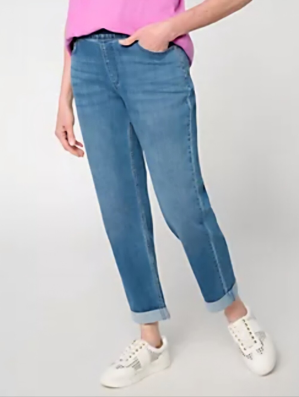 LOGO by Lori Goldstein Indigo Pull On Boyfriend Jeans, Size 12P, NWOT